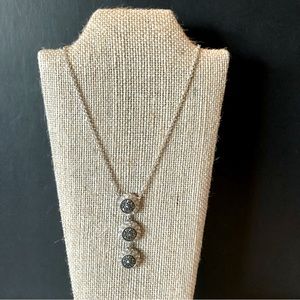 Vintage Marcasite and Sterling Silver 3 Disc Drop Lavaliere Necklace